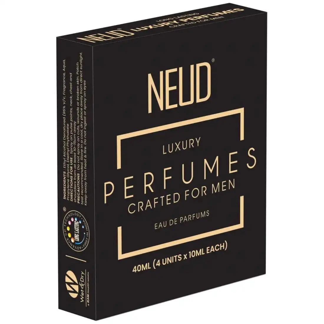 NEUD Luxury Pocket Perfume Gift Set for Men - Long Lasting Eau de Parfum (Citrus, Lavender, Cedarwood, Vanilla) - 4x10ml