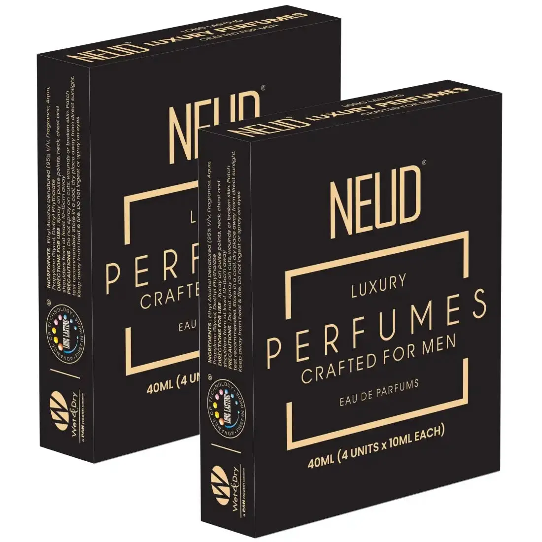 NEUD Luxury Pocket Perfume Gift Set for Men - Long Lasting Eau de Parfum (Citrus, Lavender, Cedarwood, Vanilla) - 4x10ml
