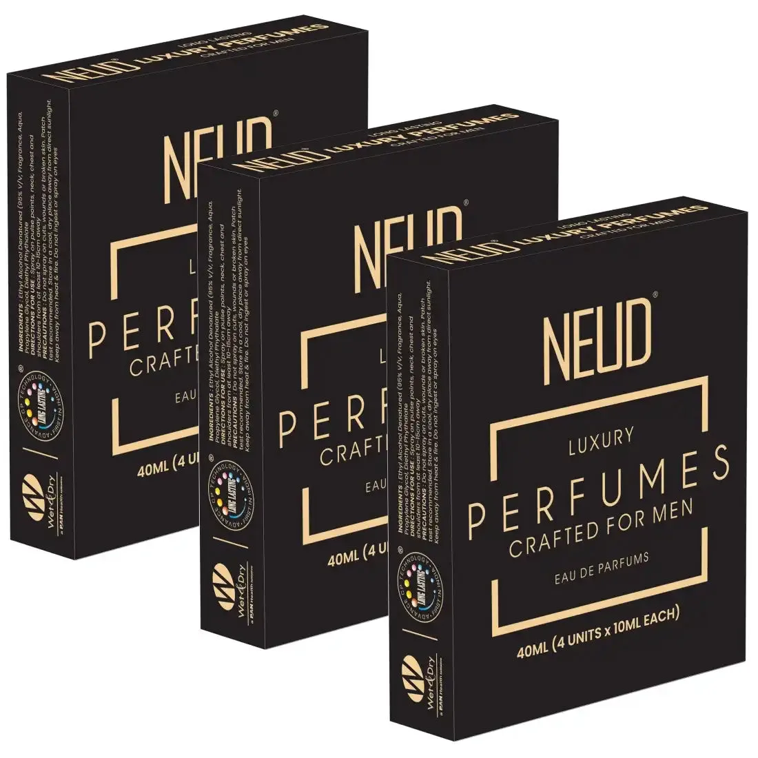 NEUD Luxury Pocket Perfume Gift Set for Men - Long Lasting Eau de Parfum (Citrus, Lavender, Cedarwood, Vanilla) - 4x10ml