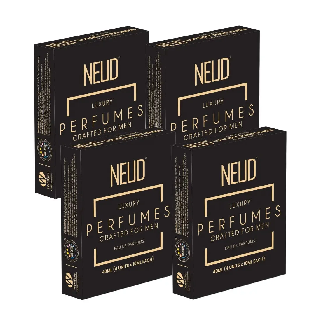 NEUD Luxury Pocket Perfume Gift Set for Men - Long Lasting Eau de Parfum (Citrus, Lavender, Cedarwood, Vanilla) - 4x10ml