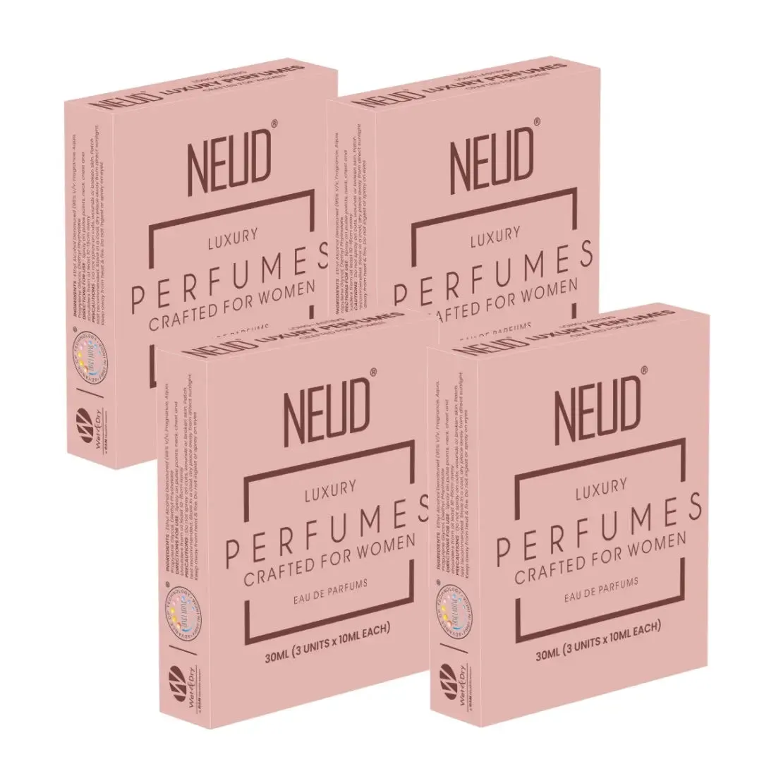 NEUD Luxury Pocket Perfume Gift Set for Women - Long Lasting Eau de Parfum (Fruity, Rose, Musk Fragrance) - 3x10ml