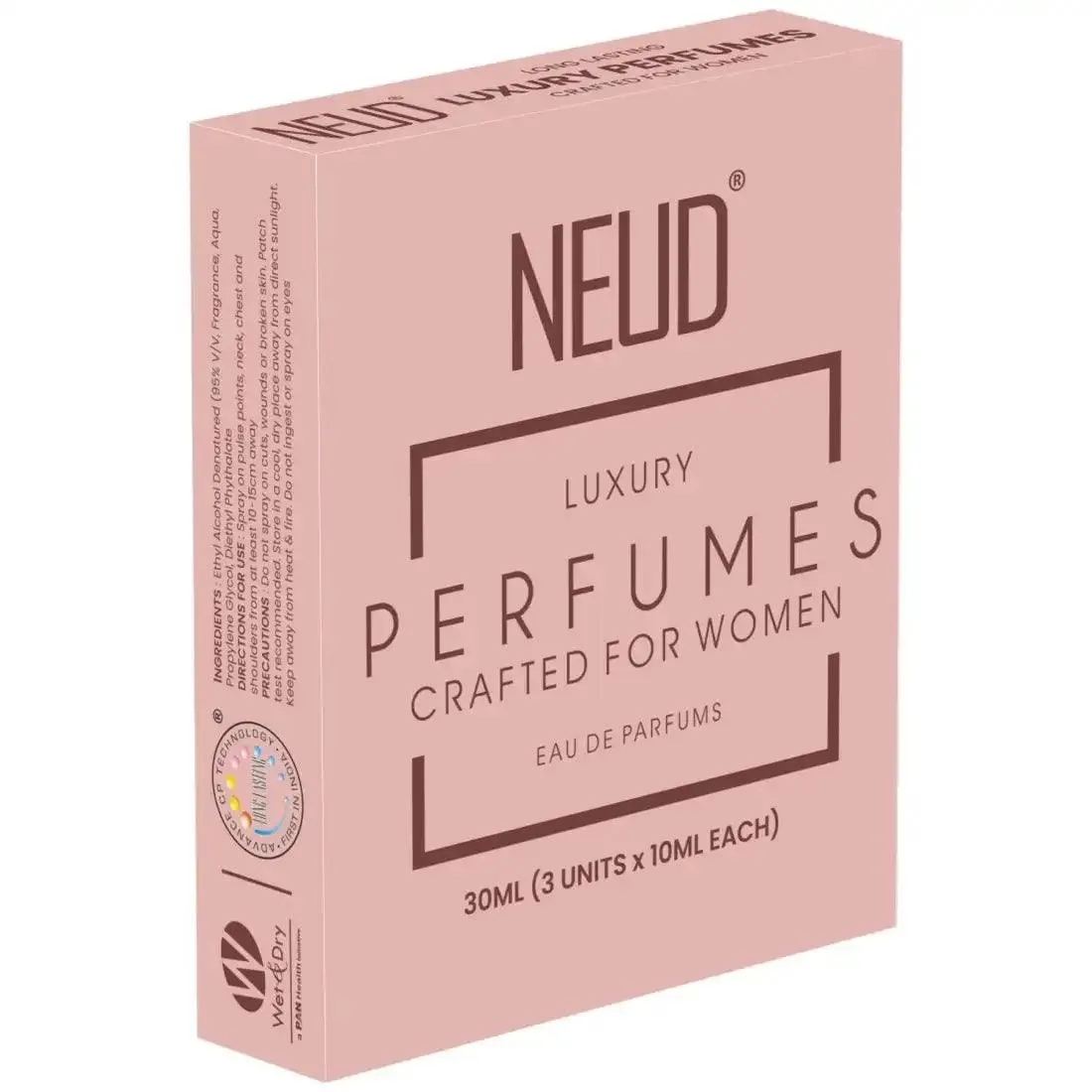 NEUD Luxury Pocket Perfume Gift Set for Women - Long Lasting Eau de Parfum (Fruity, Rose, Musk Fragrance) - 3x10ml