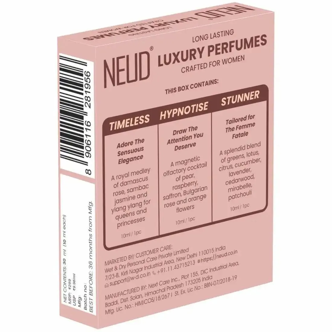 NEUD Luxury Pocket Perfume Gift Set for Women - Long Lasting Eau de Parfum (Fruity, Rose, Musk Fragrance) - 3x10ml