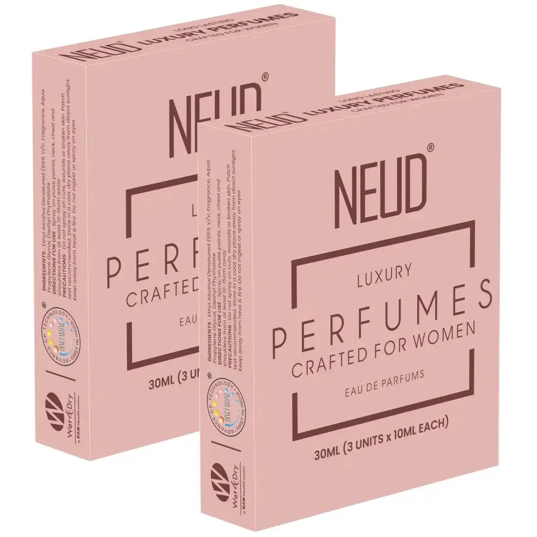 NEUD Luxury Pocket Perfume Gift Set for Women - Long Lasting Eau de Parfum (Fruity, Rose, Musk Fragrance) - 3x10ml