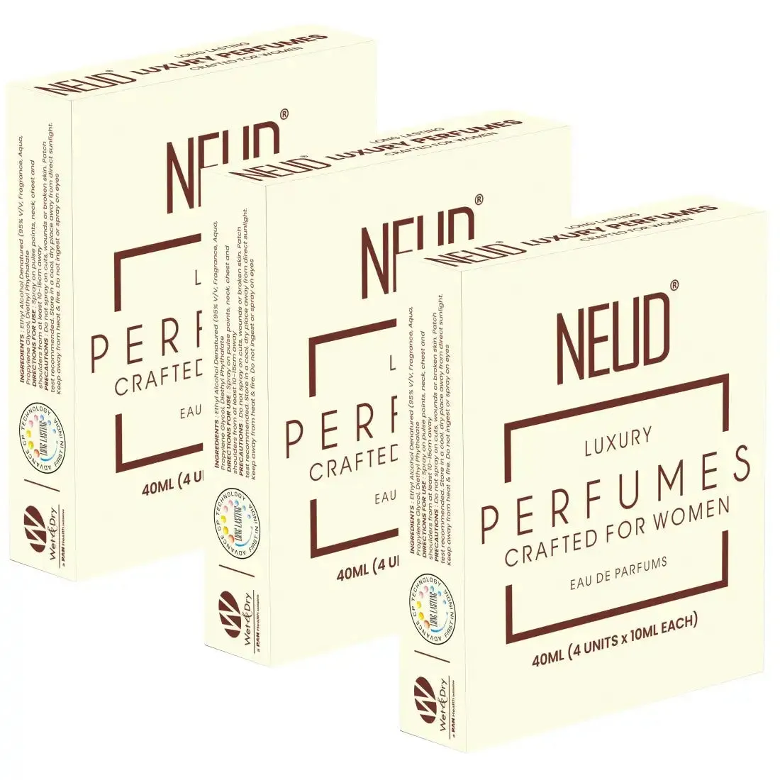 NEUD Luxury Pocket Perfume Gift Set for Women - Long Lasting Eau de Parfum (Fruity, Rose, Musk, Green Apple) - 4x10ml