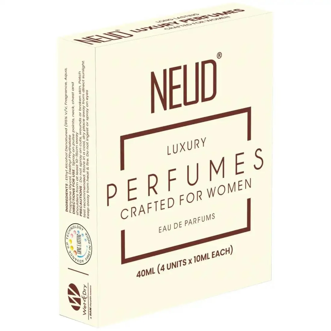 NEUD Luxury Pocket Perfume Gift Set for Women - Long Lasting Eau de Parfum (Fruity, Rose, Musk, Green Apple) - 4x10ml