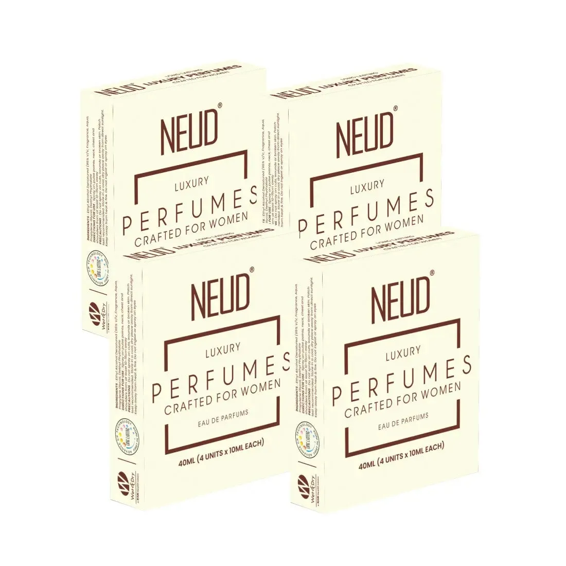 NEUD Luxury Pocket Perfume Gift Set for Women - Long Lasting Eau de Parfum (Fruity, Rose, Musk, Green Apple) - 4x10ml