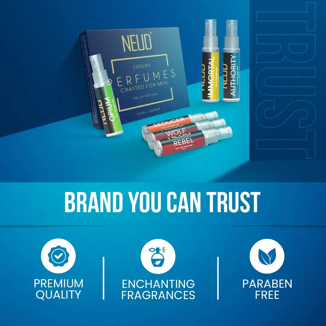 NEUD Luxury Pocket Perfumes for Men Long Lasting EDP - 6 Vials x 10ml Each
