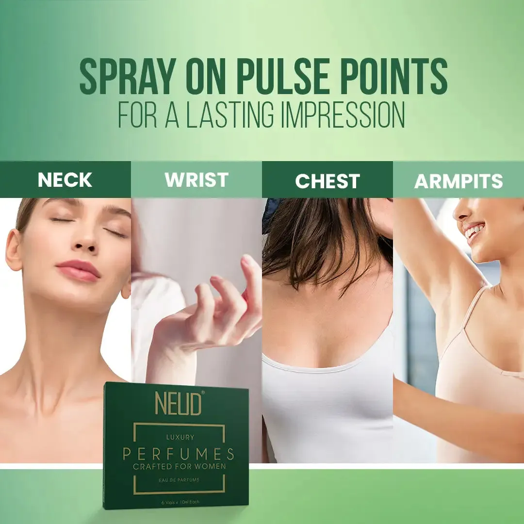 NEUD Luxury Pocket Perfumes for Women Long Lasting EDP - 6 Vials x 10ml Each