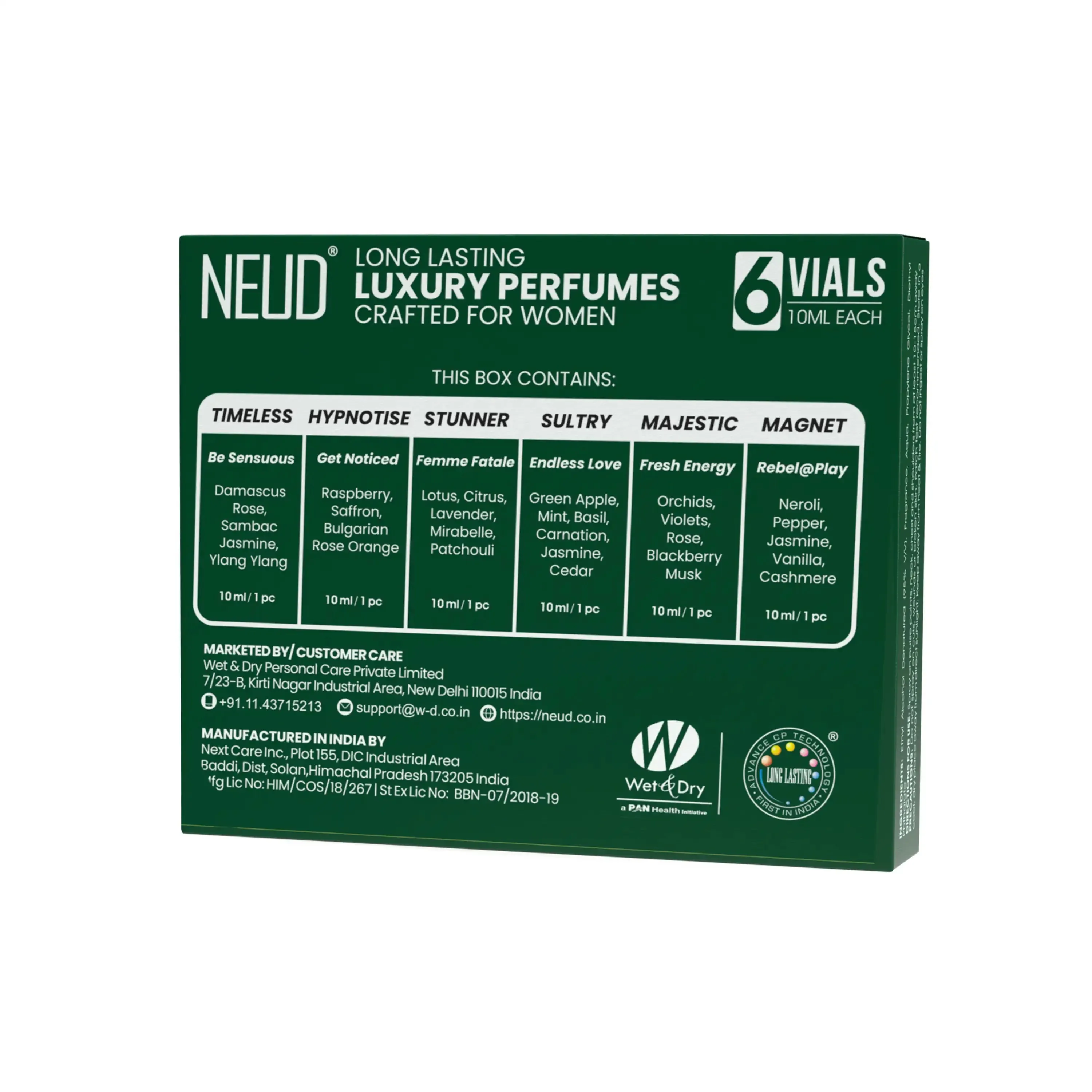 NEUD Luxury Pocket Perfumes for Women Long Lasting EDP - 6 Vials x 10ml Each