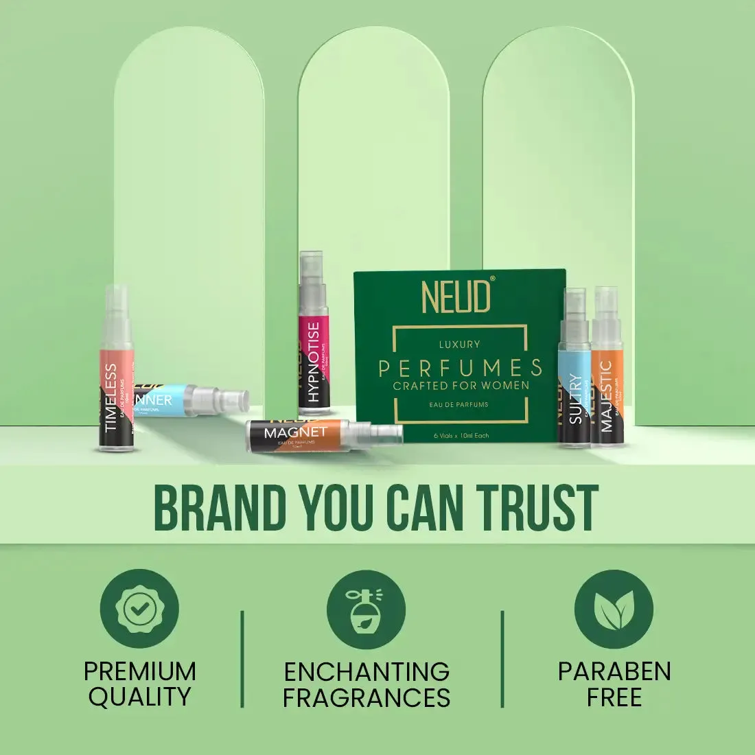 NEUD Luxury Pocket Perfumes for Women Long Lasting EDP - 6 Vials x 10ml Each