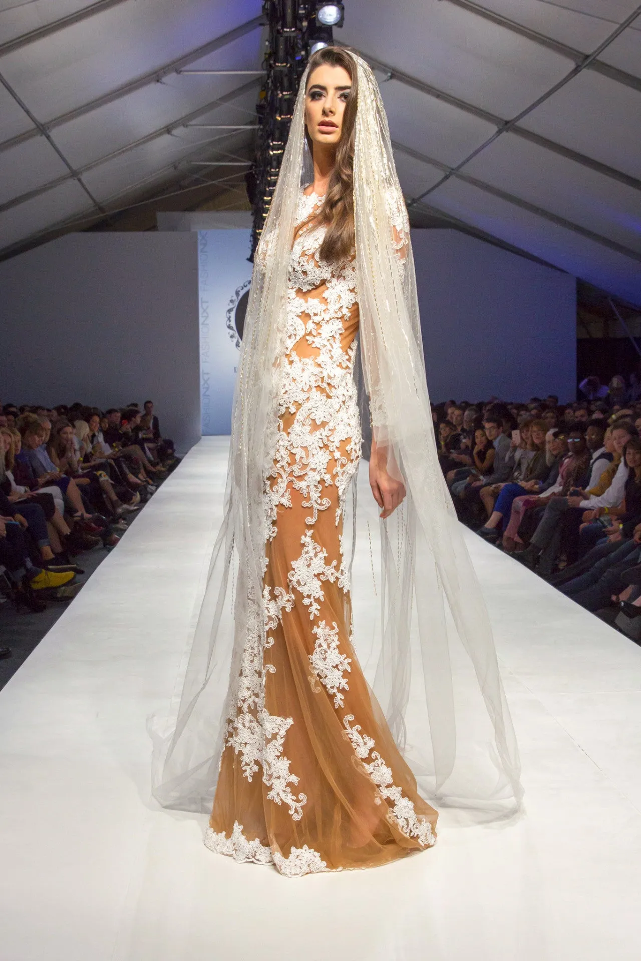 Nude Dress With White Lace Appliqué (#Lucy)