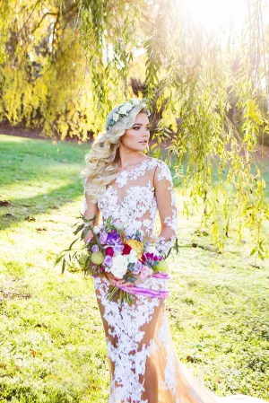 Nude Dress With White Lace Appliqué (#Lucy)