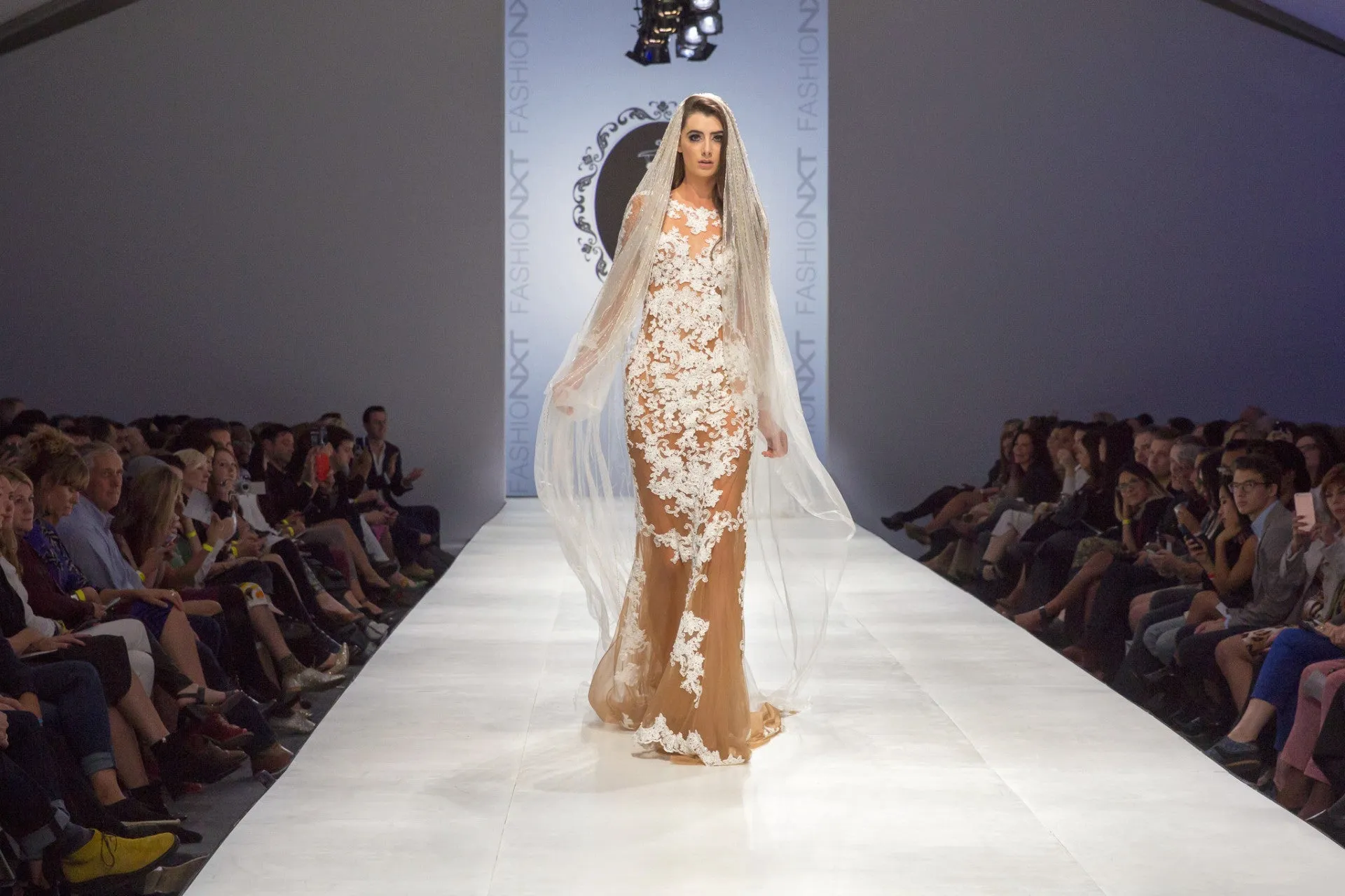 Nude Dress With White Lace Appliqué (#Lucy)