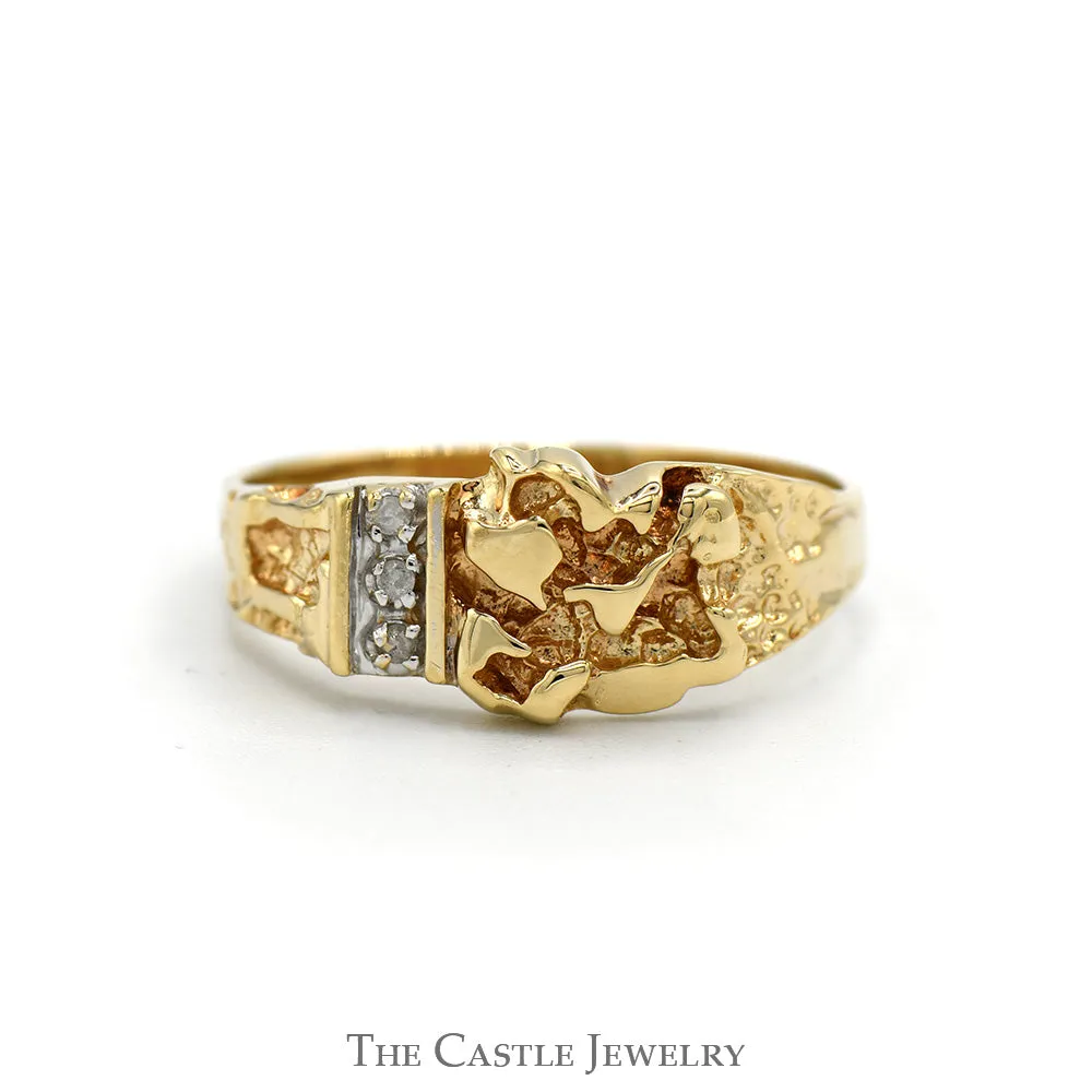 Nugget Designed Ring with Diamond Accents in 10k Yellow Gold