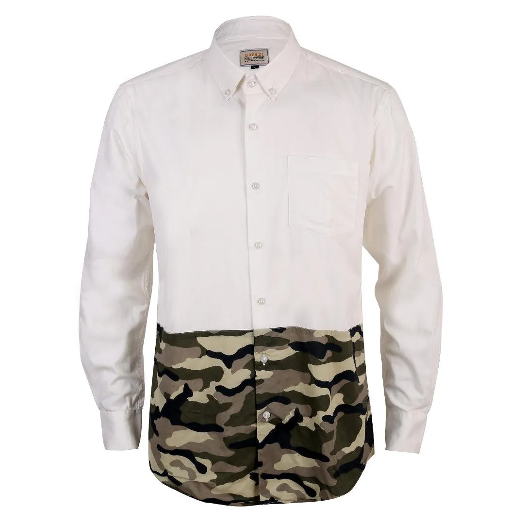 Obeezi Exquisite  Half Camouflage Designed  Shirt - White