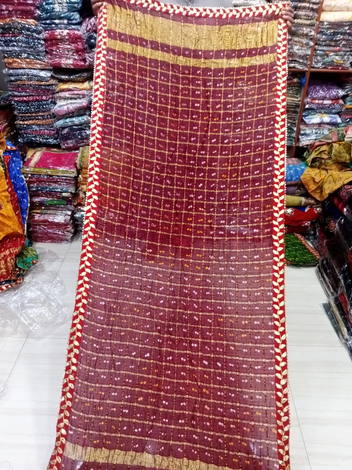 Olive Atelier- Maroon Banarsi Silk Chundri Dupatta