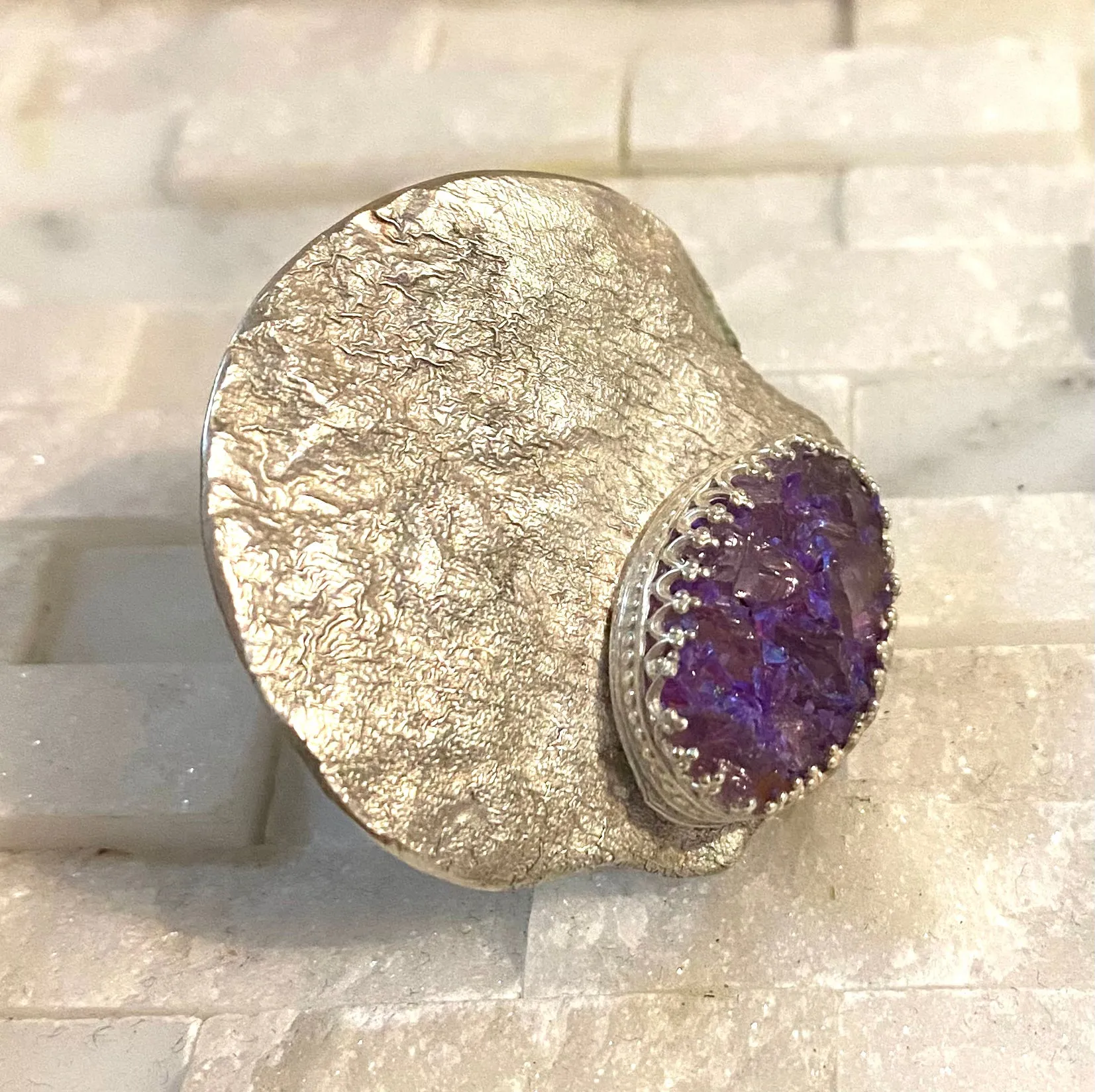 One of a kind adjustable ring- Amethyst