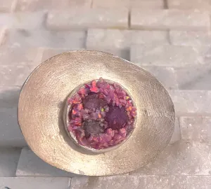 One of a kind adjustable ring- Ruby And Pink 0pal 01
