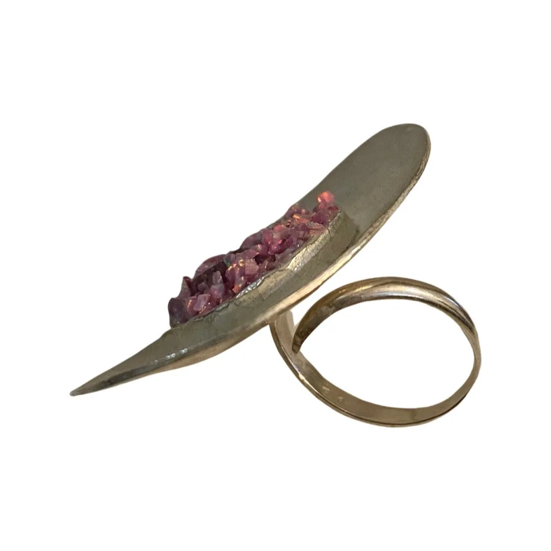 One of a kind adjustable ring- Ruby And Pink 0pal 01