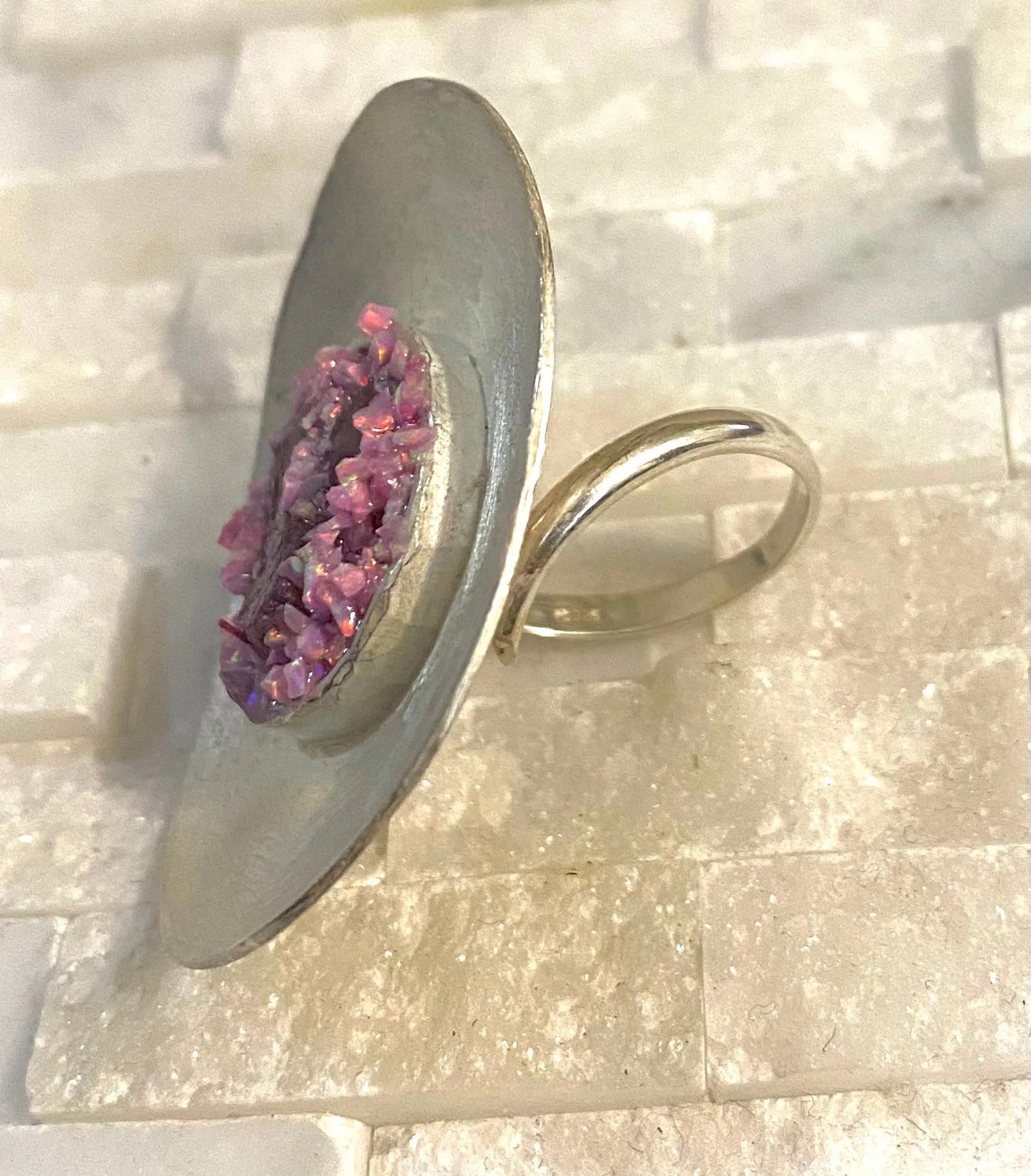 One of a kind adjustable ring- Ruby And Pink 0pal 01