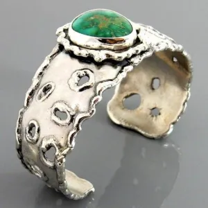 One of a Kind Sterling Silver Artistic Green Turquoise Cuff Bracelet
