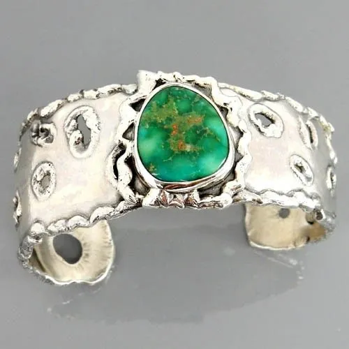 One of a Kind Sterling Silver Artistic Green Turquoise Cuff Bracelet