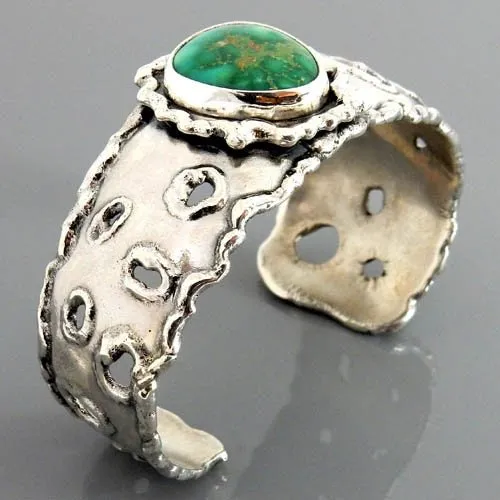 One of a Kind Sterling Silver Artistic Green Turquoise Cuff Bracelet