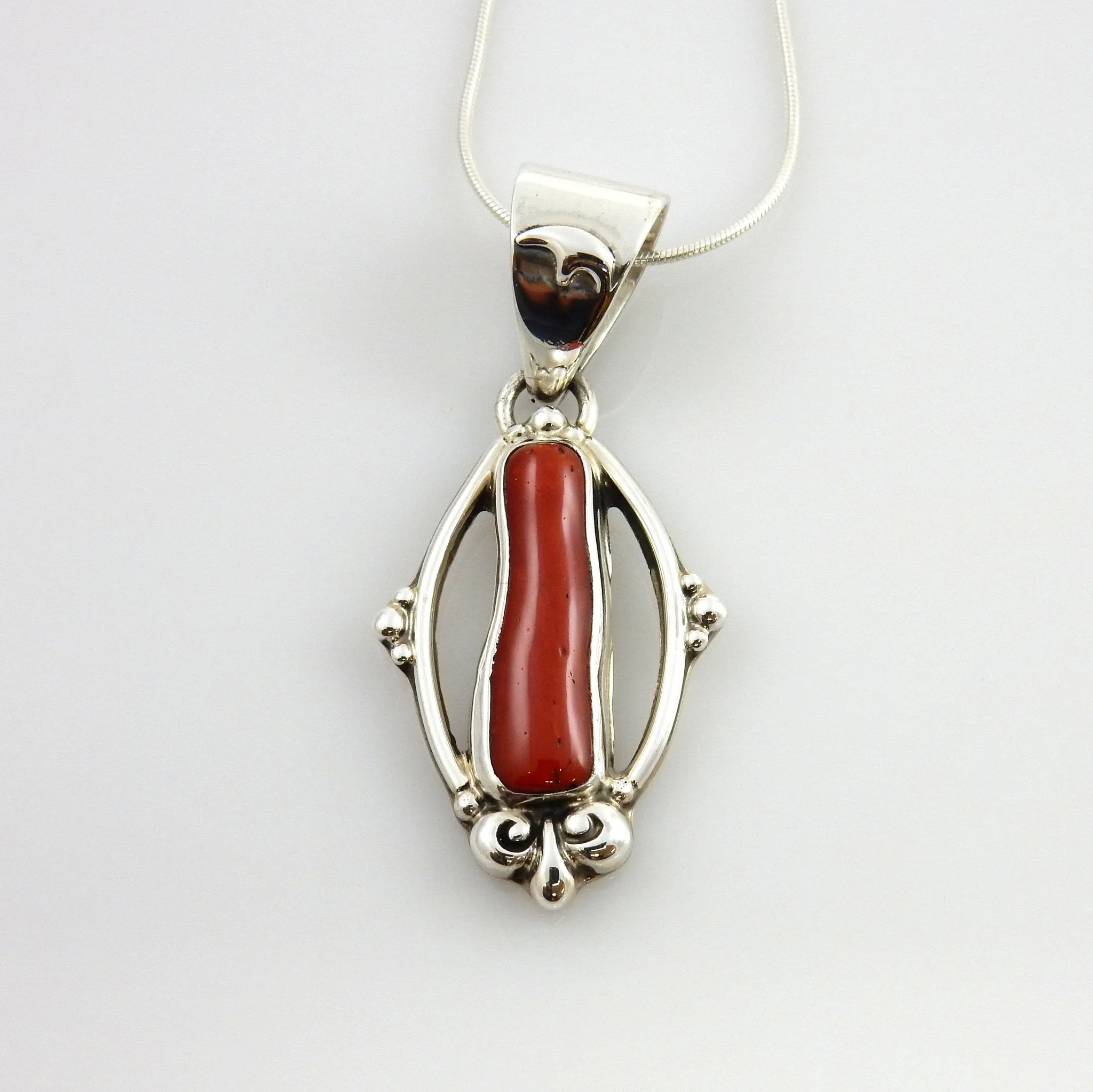 One-of-a-kind Sterling Silver Coral Bear Pendant