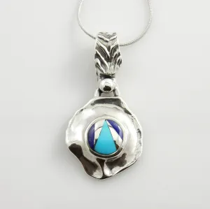 One of a Kind Sterling Turquoise Lapis Silver Inlay Pendant