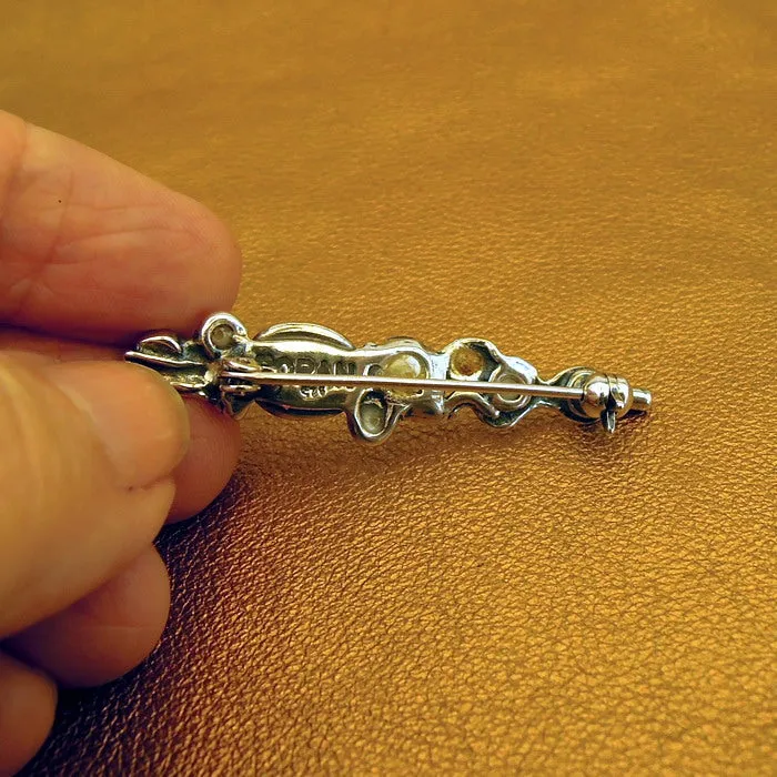 Onyx Pearl Brooch 925 Sterling SilverHandmade Artistic Hadar Designers (H) LAST