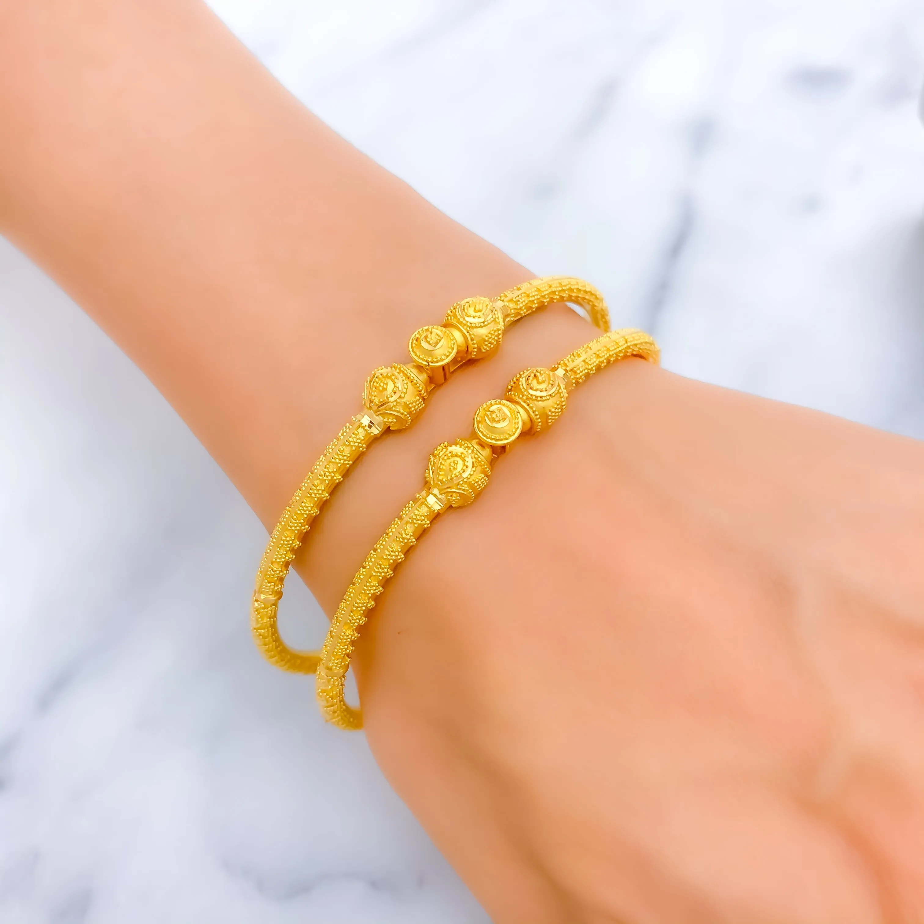 Opulent Fine Beaded 22k Gold Pipe Bangles