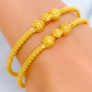 Opulent Fine Beaded 22k Gold Pipe Bangles