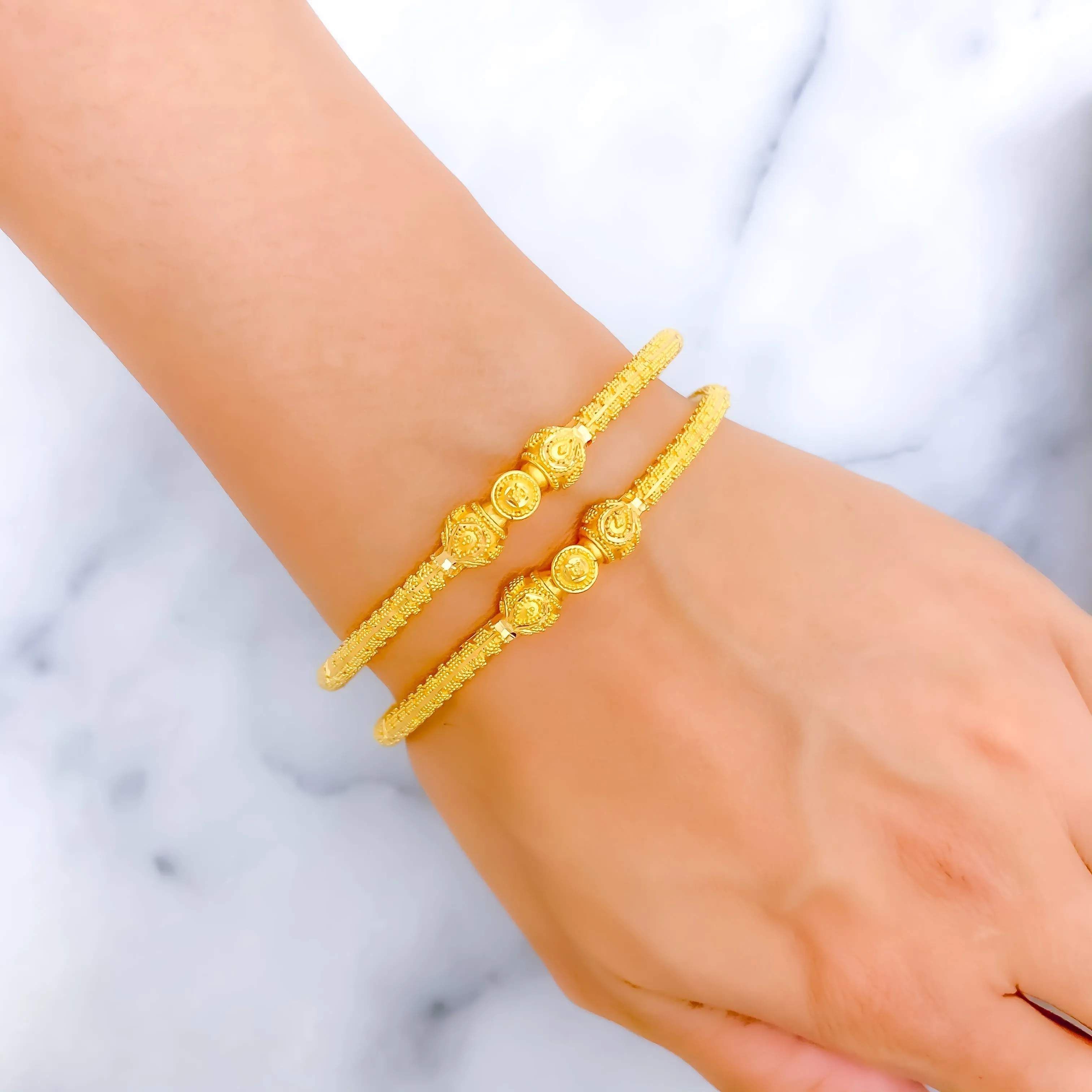 Opulent Fine Beaded 22k Gold Pipe Bangles