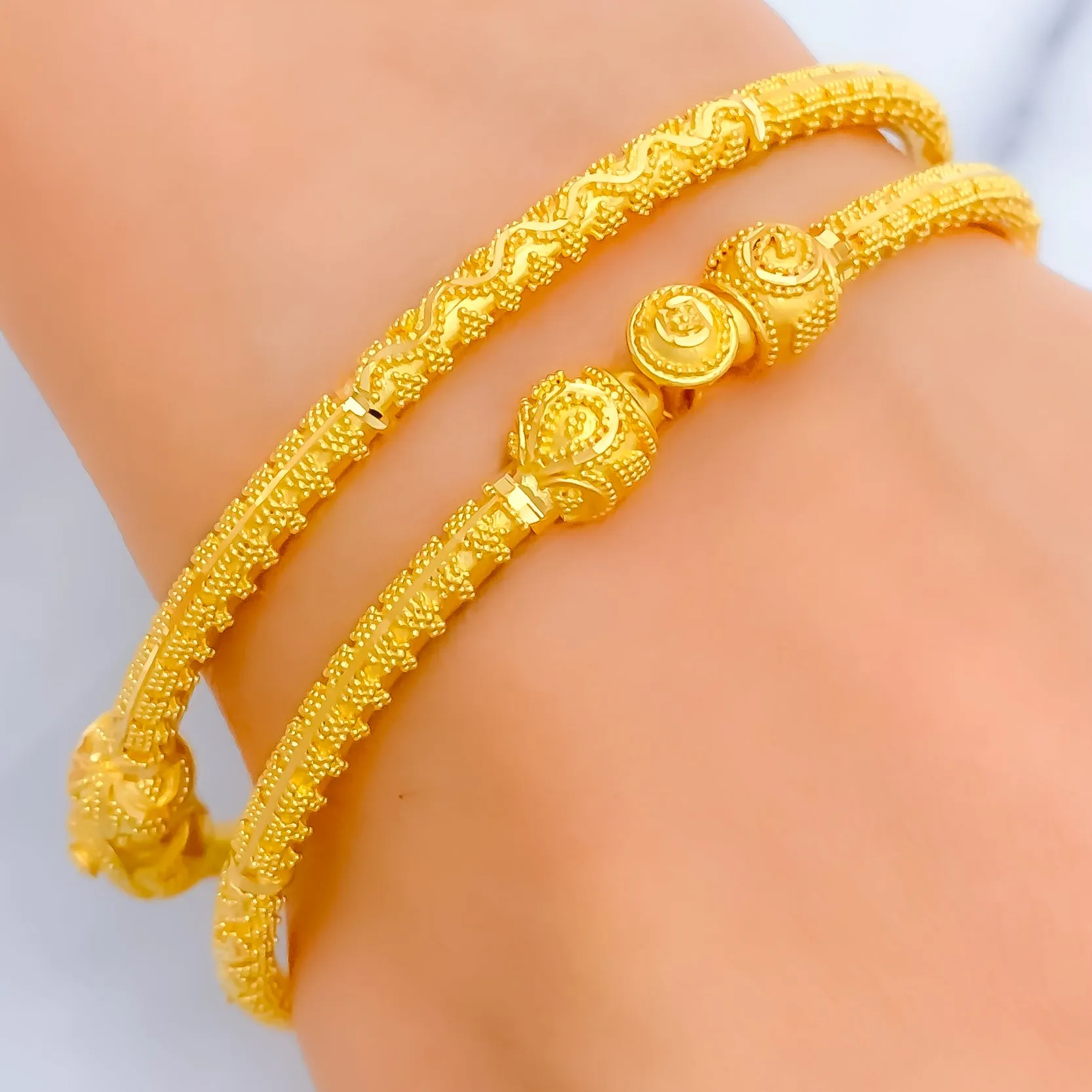 Opulent Fine Beaded 22k Gold Pipe Bangles