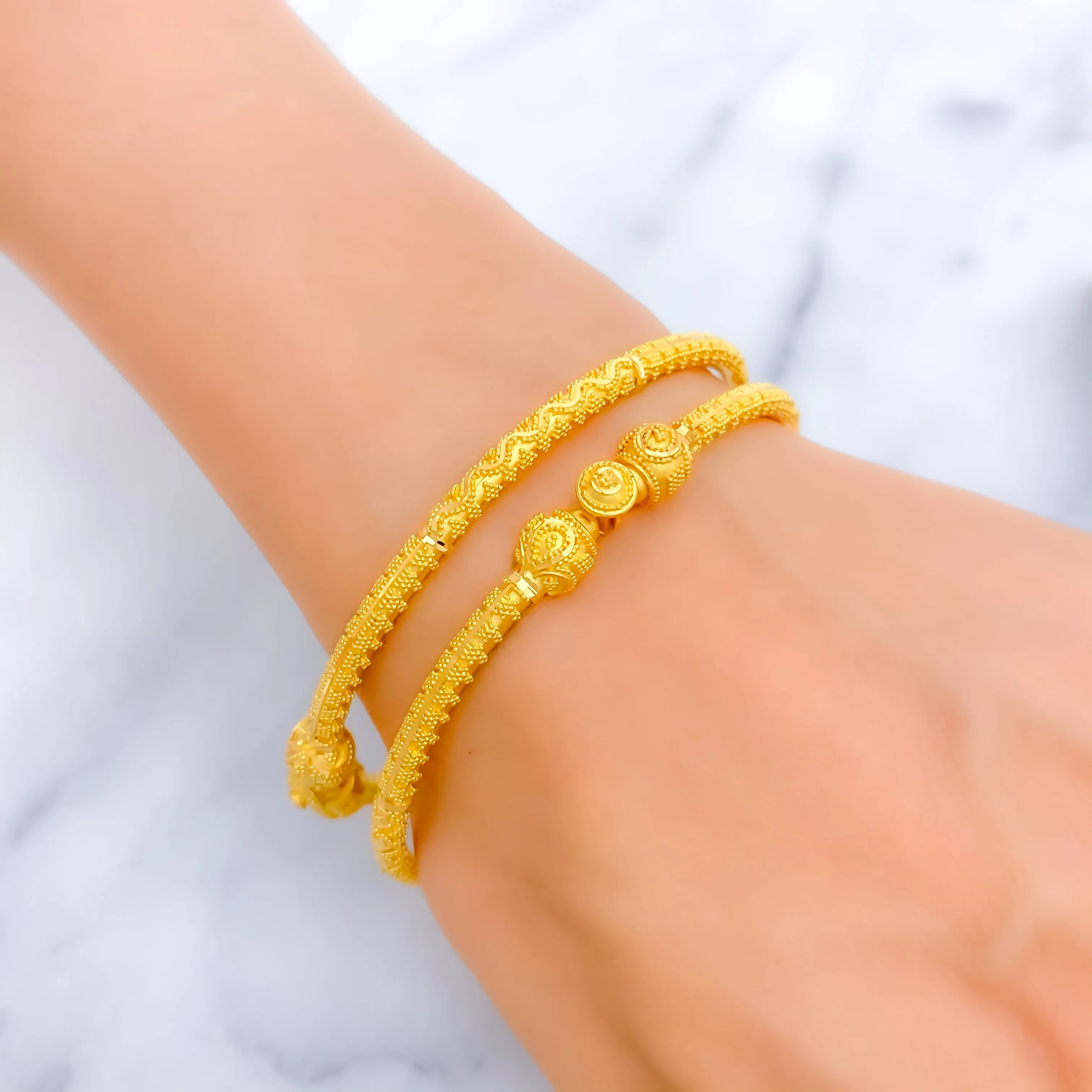 Opulent Fine Beaded 22k Gold Pipe Bangles