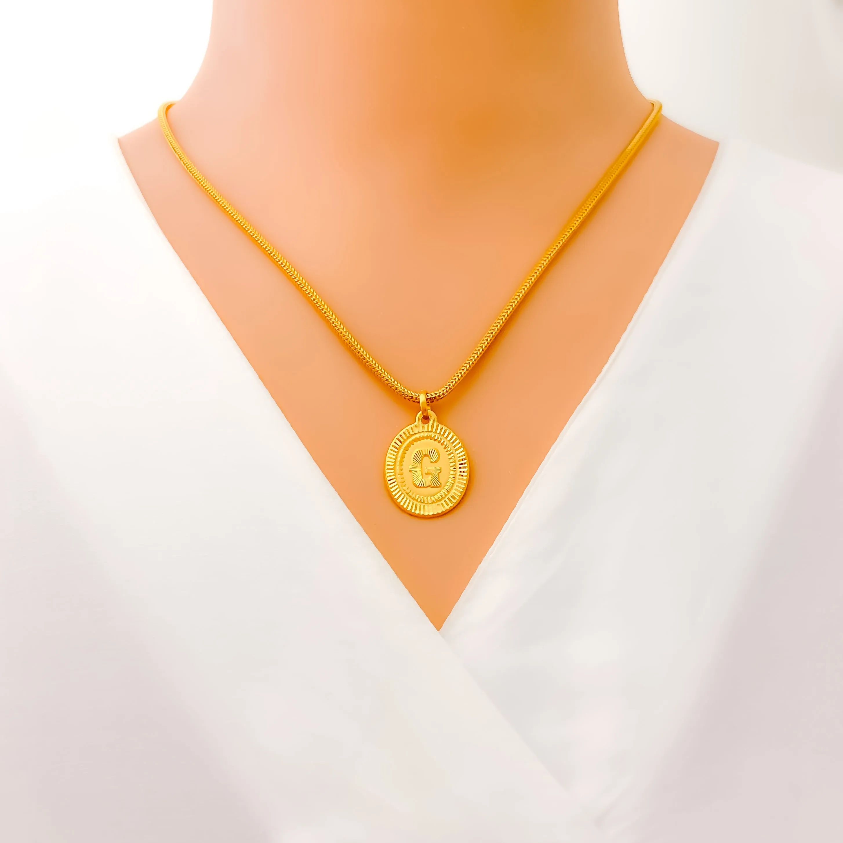 Opulent Round G 22k Gold Letter Pendant