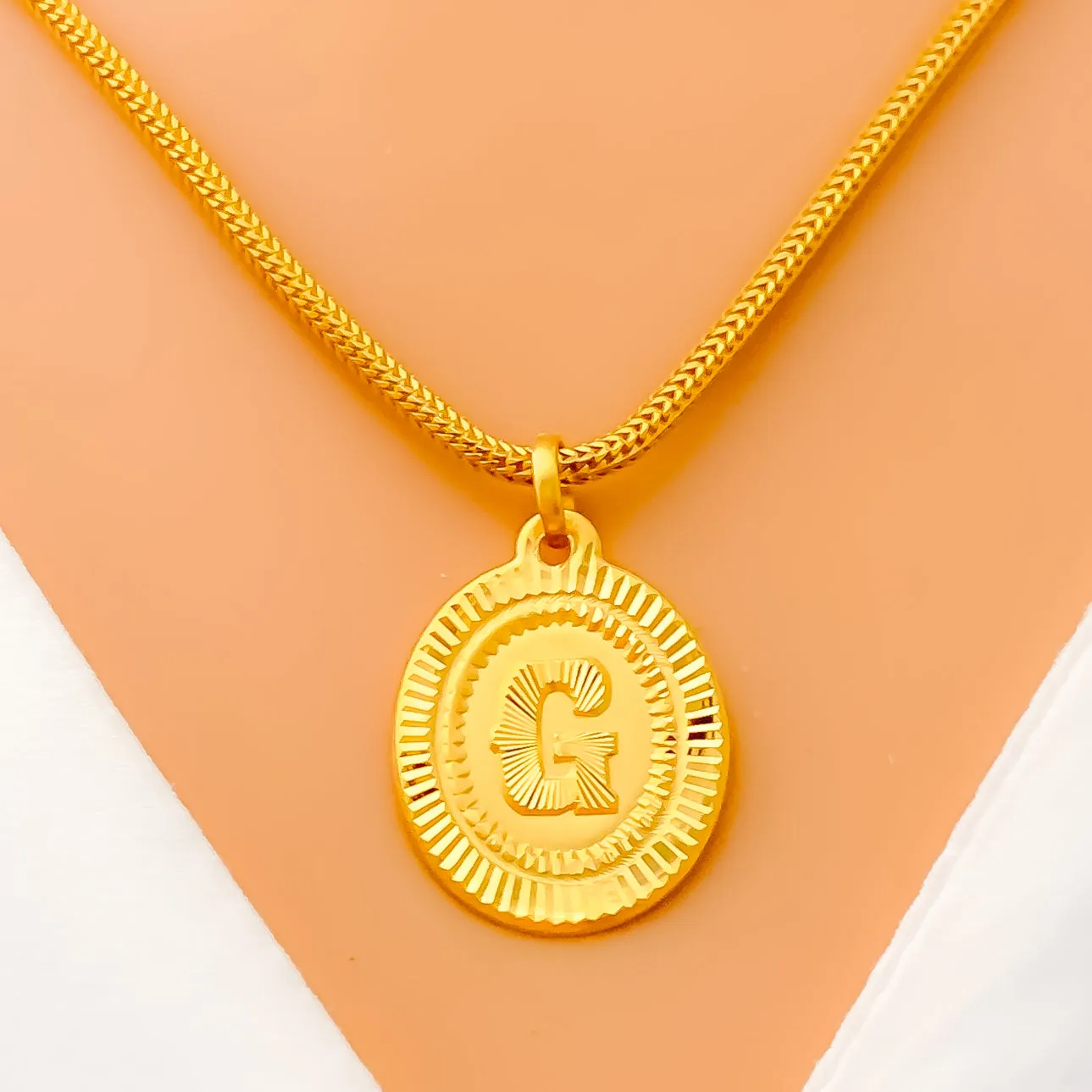 Opulent Round G 22k Gold Letter Pendant