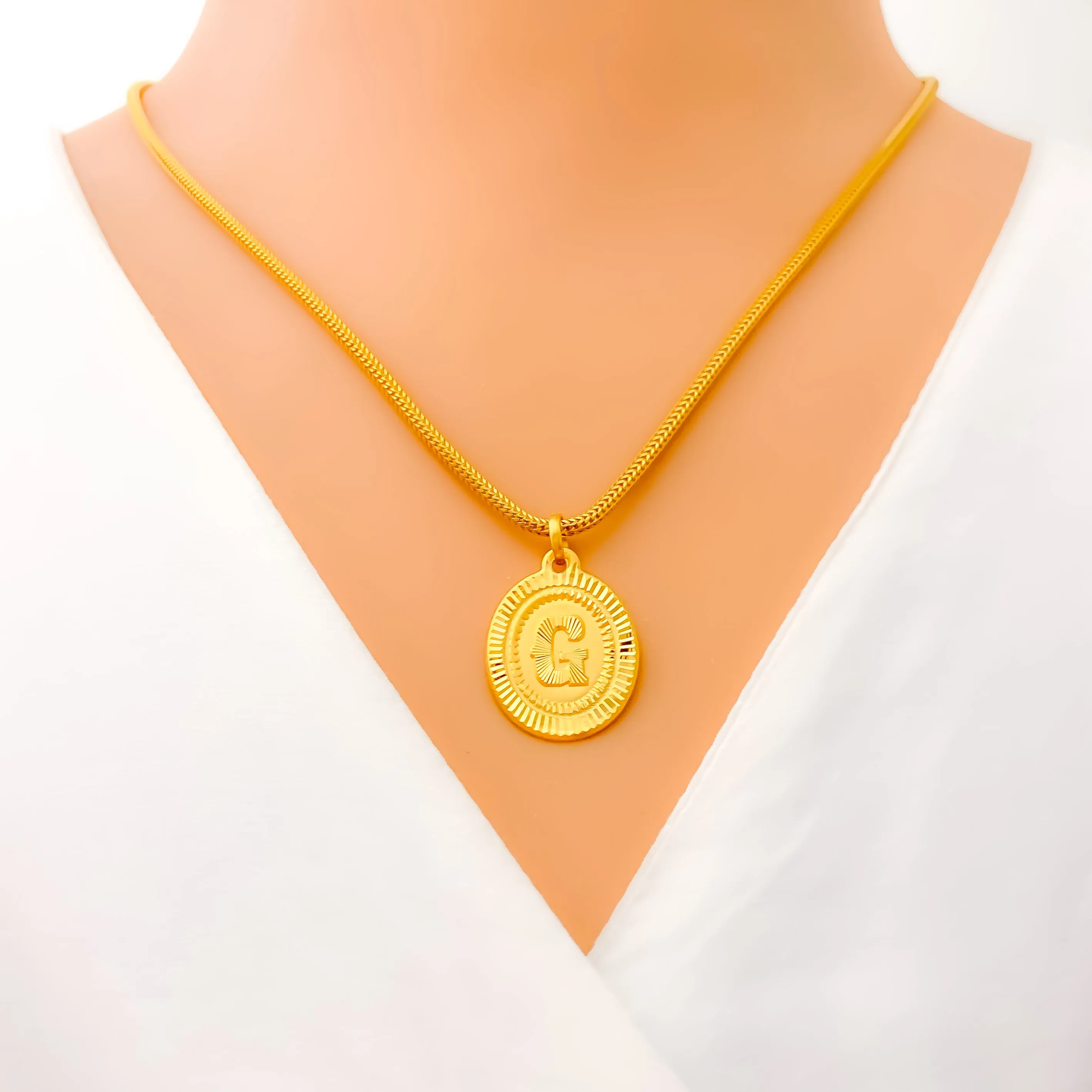 Opulent Round G 22k Gold Letter Pendant