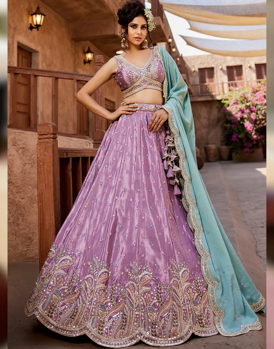 Opulent Satin Silk Sequin Embroidered Stitched Lehenga Choli with Dupatta Perfect for Weddings & Special Occasions