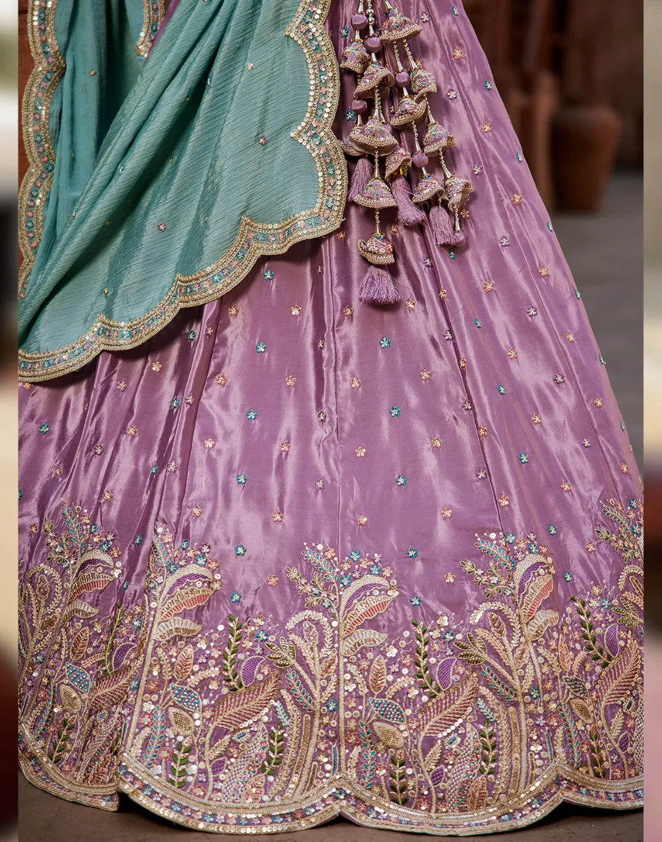 Opulent Satin Silk Sequin Embroidered Stitched Lehenga Choli with Dupatta Perfect for Weddings & Special Occasions
