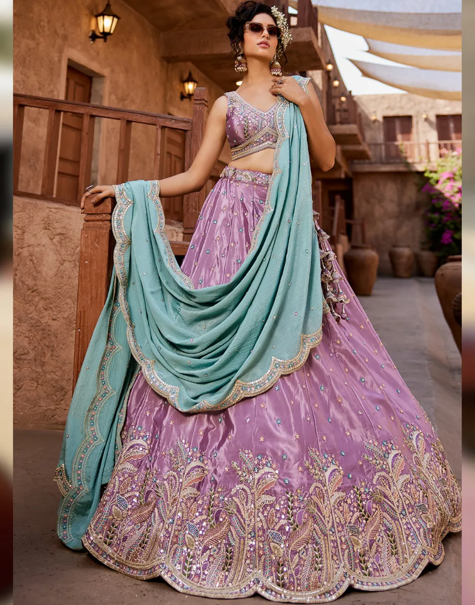 Opulent Satin Silk Sequin Embroidered Stitched Lehenga Choli with Dupatta Perfect for Weddings & Special Occasions