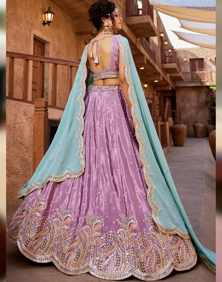 Opulent Satin Silk Sequin Embroidered Stitched Lehenga Choli with Dupatta Perfect for Weddings & Special Occasions