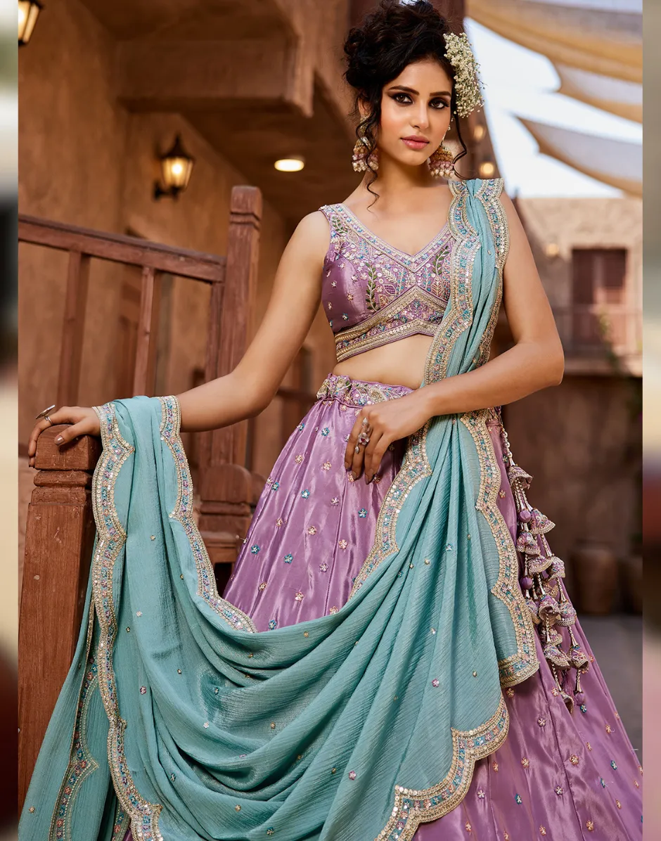 Opulent Satin Silk Sequin Embroidered Stitched Lehenga Choli with Dupatta Perfect for Weddings & Special Occasions