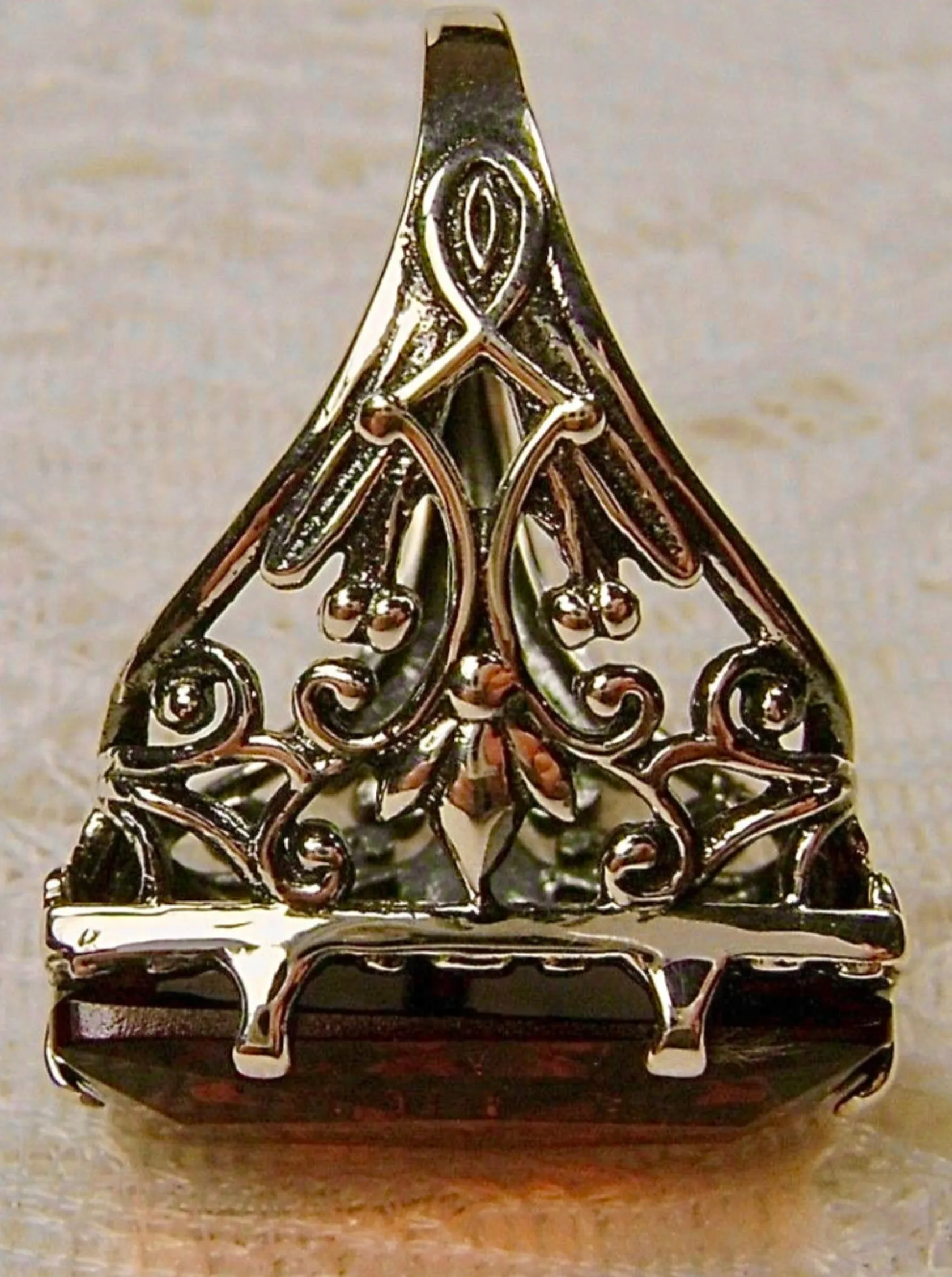 Orange Citrine Ring, Baguette Gem, Floral Leaf Filigree, Victorian Jewelry, D32