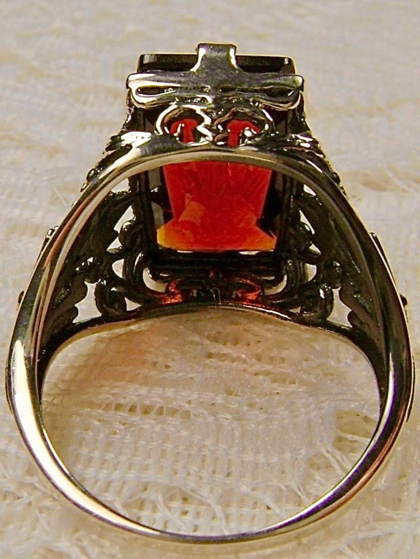 Orange Citrine Ring, Baguette Gem, Floral Leaf Filigree, Victorian Jewelry, D32