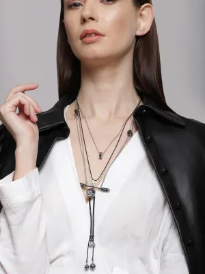 Outhouse   I    OH Abbey Leaf Nova Cosmos Chord Necklace Gunmetal New OHAW19NE011