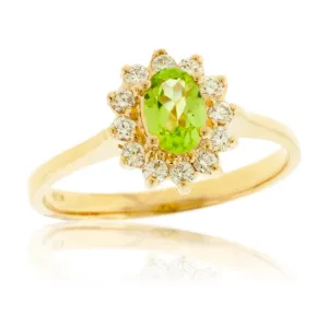 Oval Peridot & Classic Diamond Halo Ring