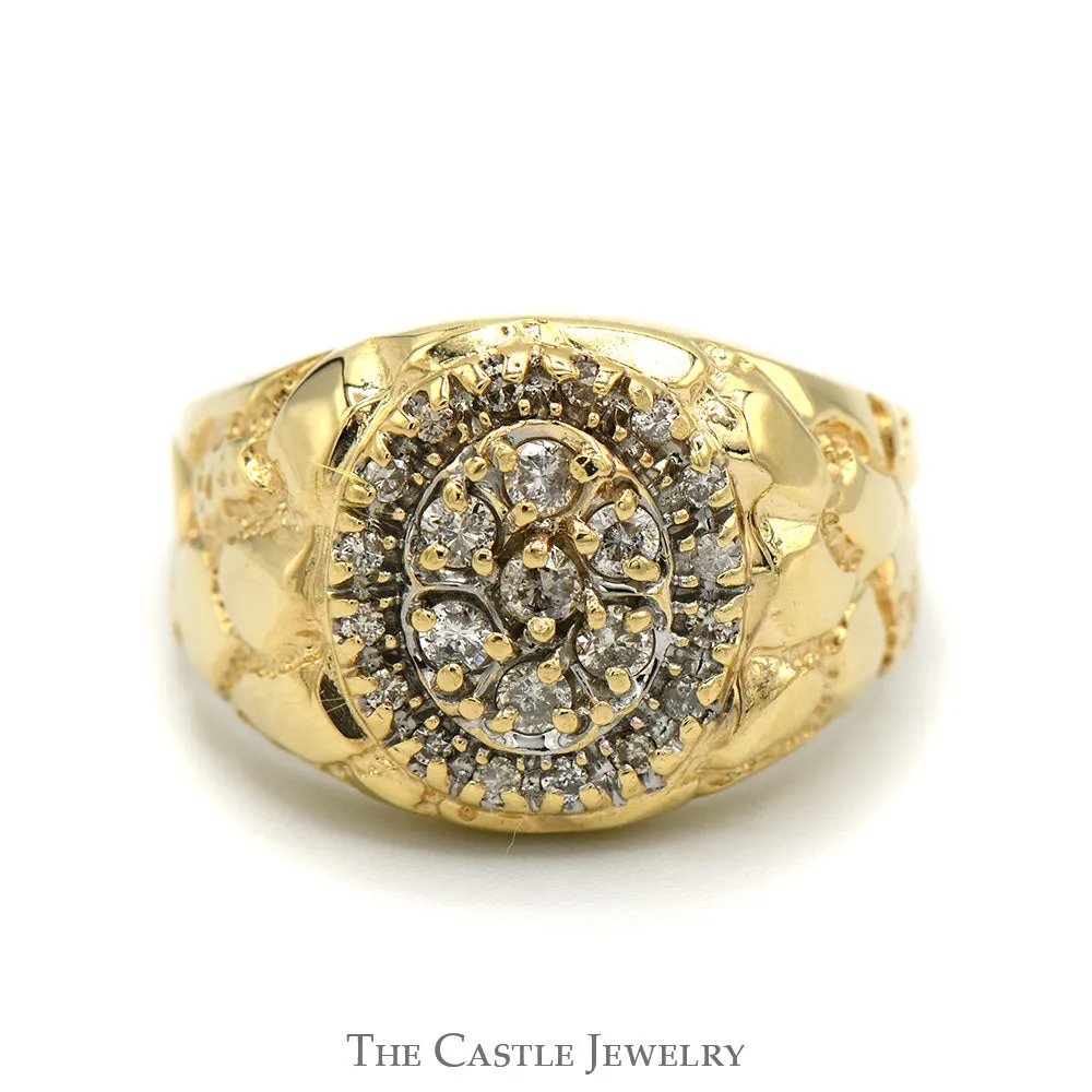 Oval Shaped 1/2cttw Diamond Cluster Ring with Nugget Designed Sides in 10k Yellow Gold