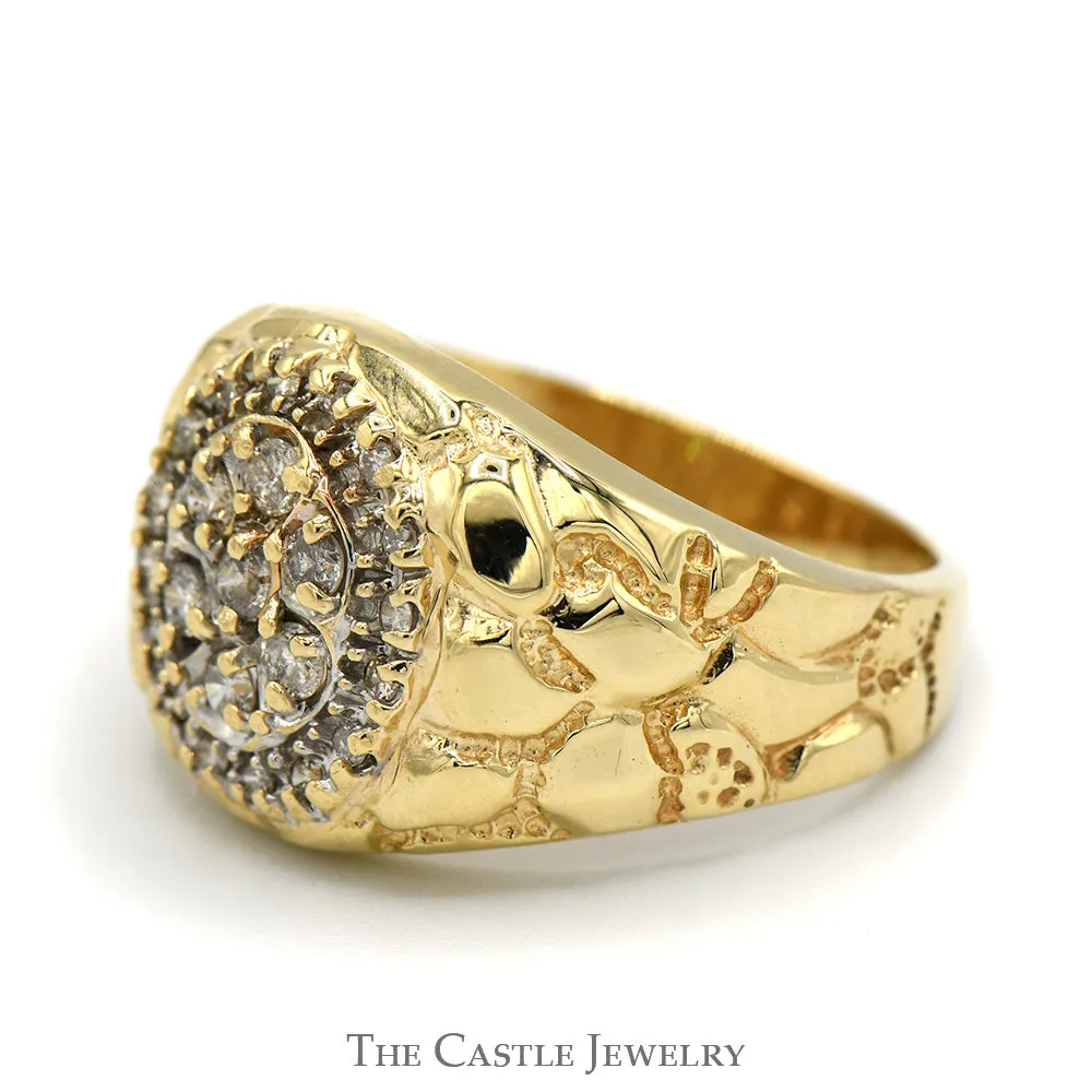 Oval Shaped 1/2cttw Diamond Cluster Ring with Nugget Designed Sides in 10k Yellow Gold